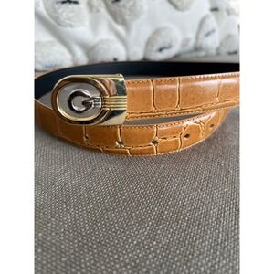 Vintage Genuine Leather Tan Belt "G" Branded Mixed Metal‎ Buckle
